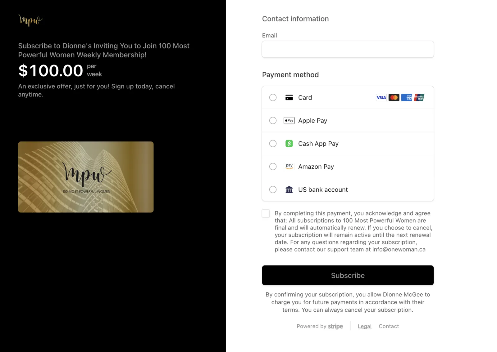 100 Most Powerful Women Payment Platform Interface